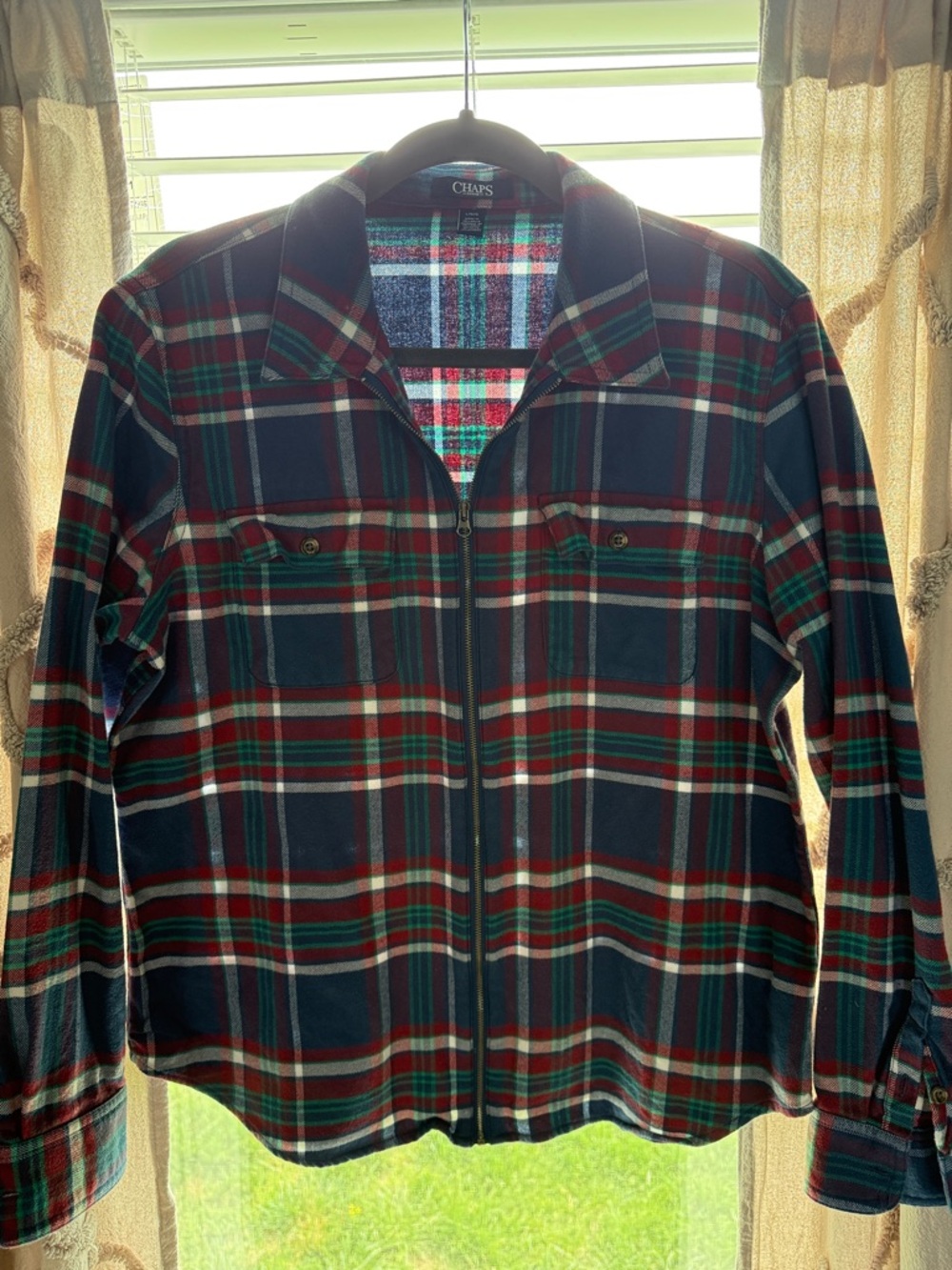 Chaps Navy Red Green Plaid Zip Jacket